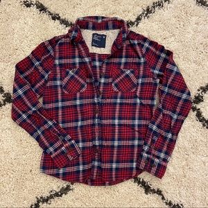 American Eagle Red/White/Blue Plaid Flannel Shirt